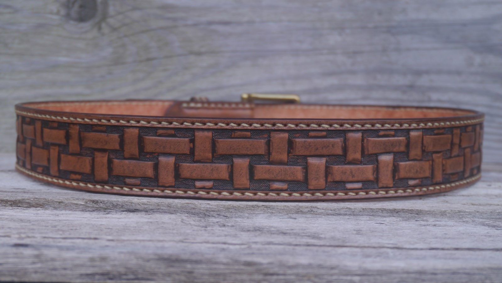 Roughy - Mens Chocktaw 1.75-1.5 Tapered Leather Aztec Embossed Belt With Hand-Laced & Accents