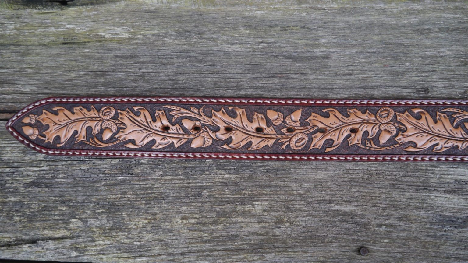 Men’s 2 inch Wide Hand Carved & Tooled Oak Leaf Leather Belt