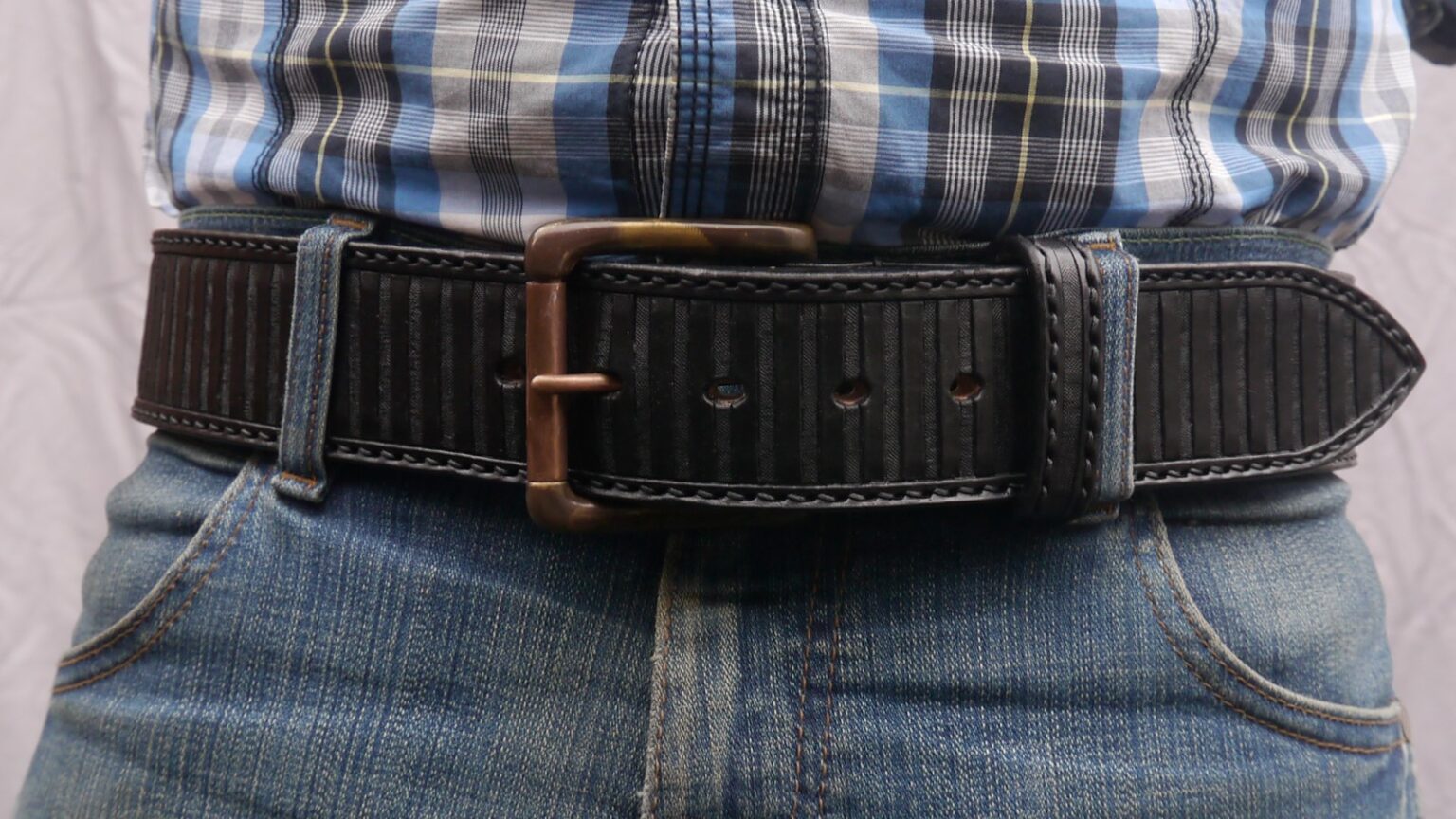Men's Western Premium Leather Belt - 1.5 Inch Wide Genuine Leather With Brass Buckle
