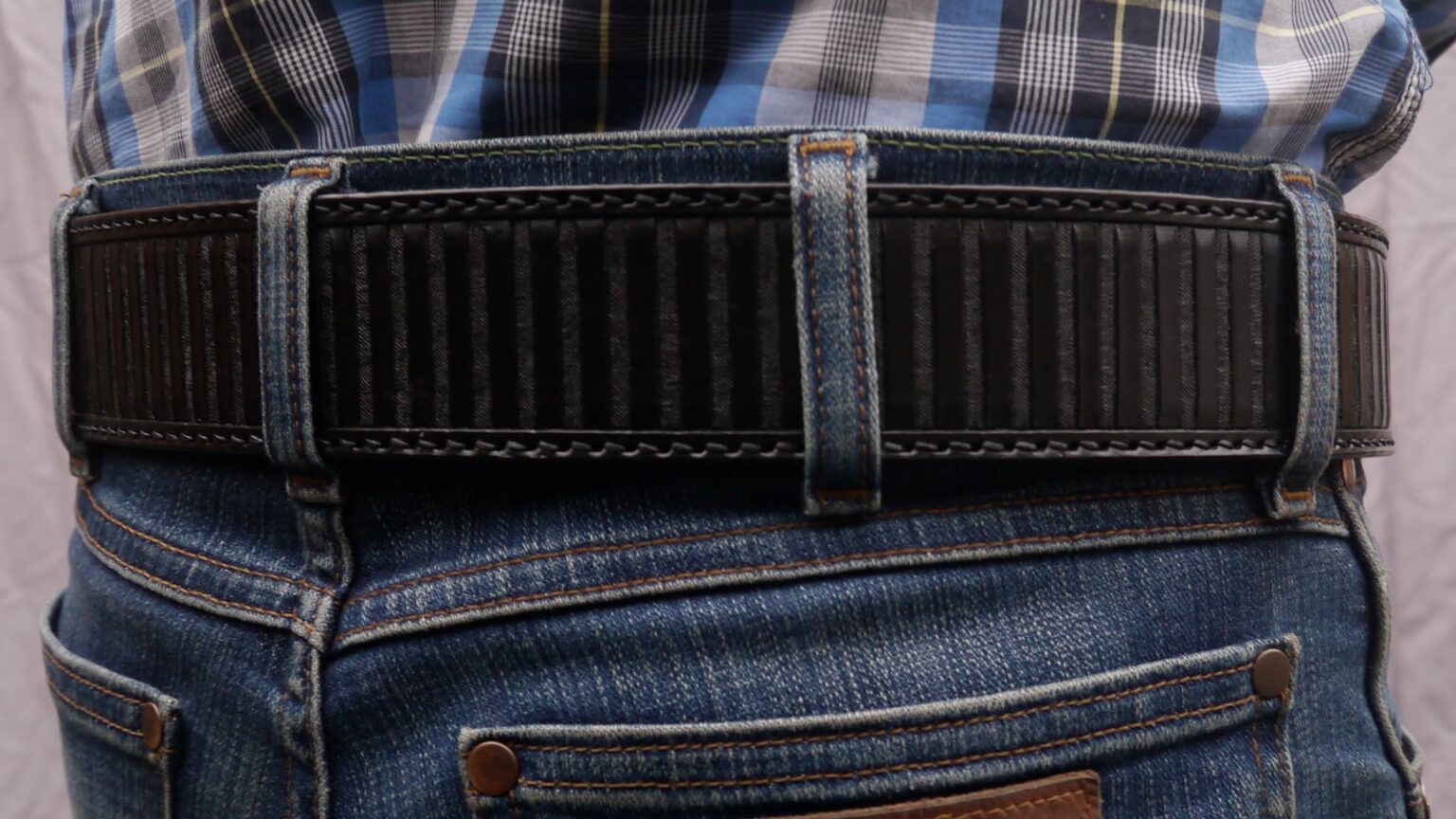 Men's Tan & Black Two-Tone Tooled Leather Belt