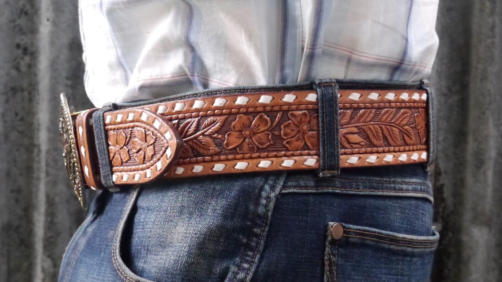 Men s 2 Inch Wide Leather Belt Extra Heavy Hand Carved Tooled Buck 