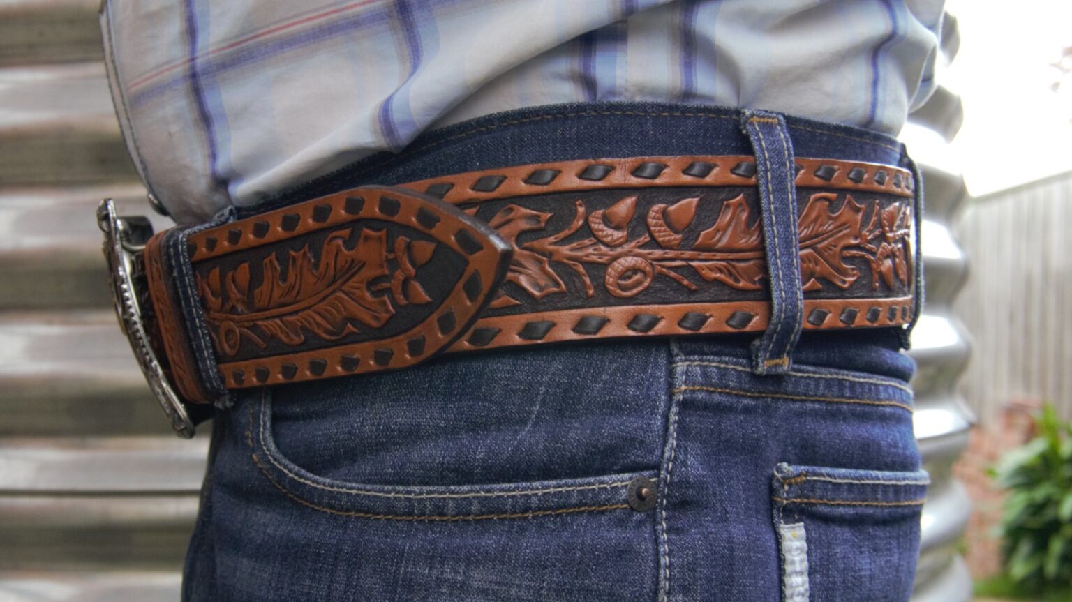 Men’s 2 inch Wide Leather Belt, Extra Heavy Hand Carved, Tooled & Buck ...