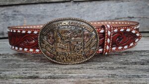 Men's 2 inch Wide Leather Belt, Extra Heavy Hand Carved, Tooled, Buck And Saddle Stitched Wave Pattern