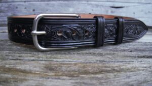 Men's 2 inch Wide Hand Carved & Tooled Californian Poppy Leather Belt Stainless Steel Buckle