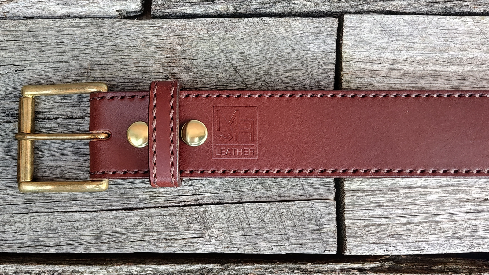 Men's 2 Inch Wide Leather Belt Hand Saddle Stitched in Cognac With Brown Saddle Stitching - Image 6