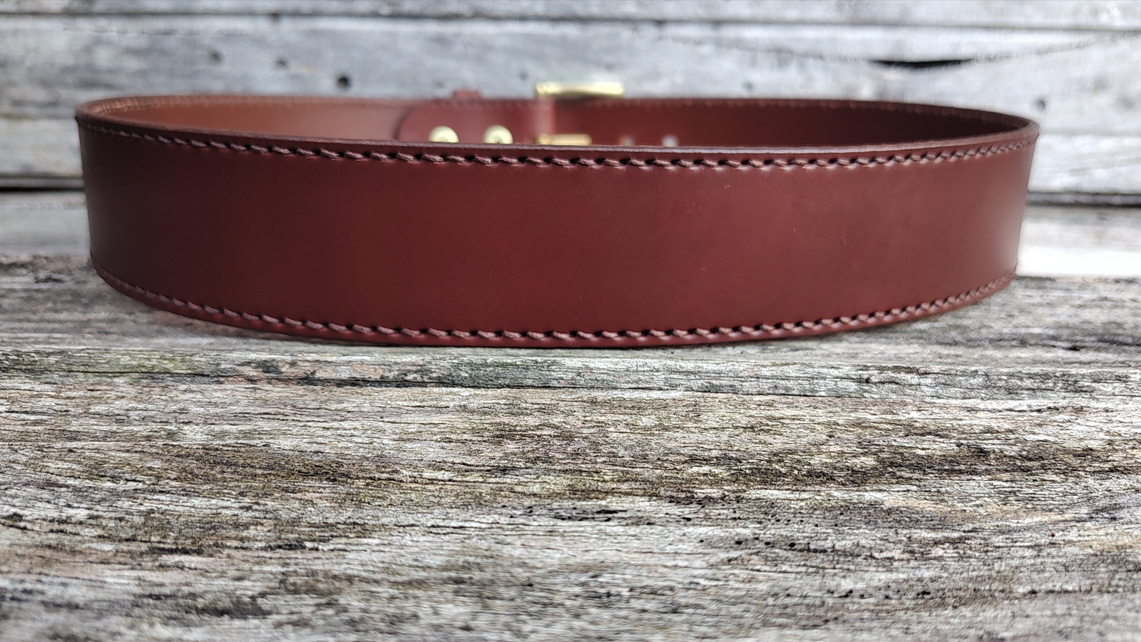Men's 2 Inch Wide Leather Belt Hand Saddle Stitched in Cognac With Brown Saddle Stitching - Image 5