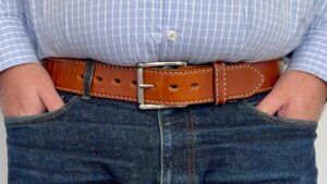 Men's 1.75 Inch Leather Belt Heavy 15oz Hand Stitched In Saddle Tan