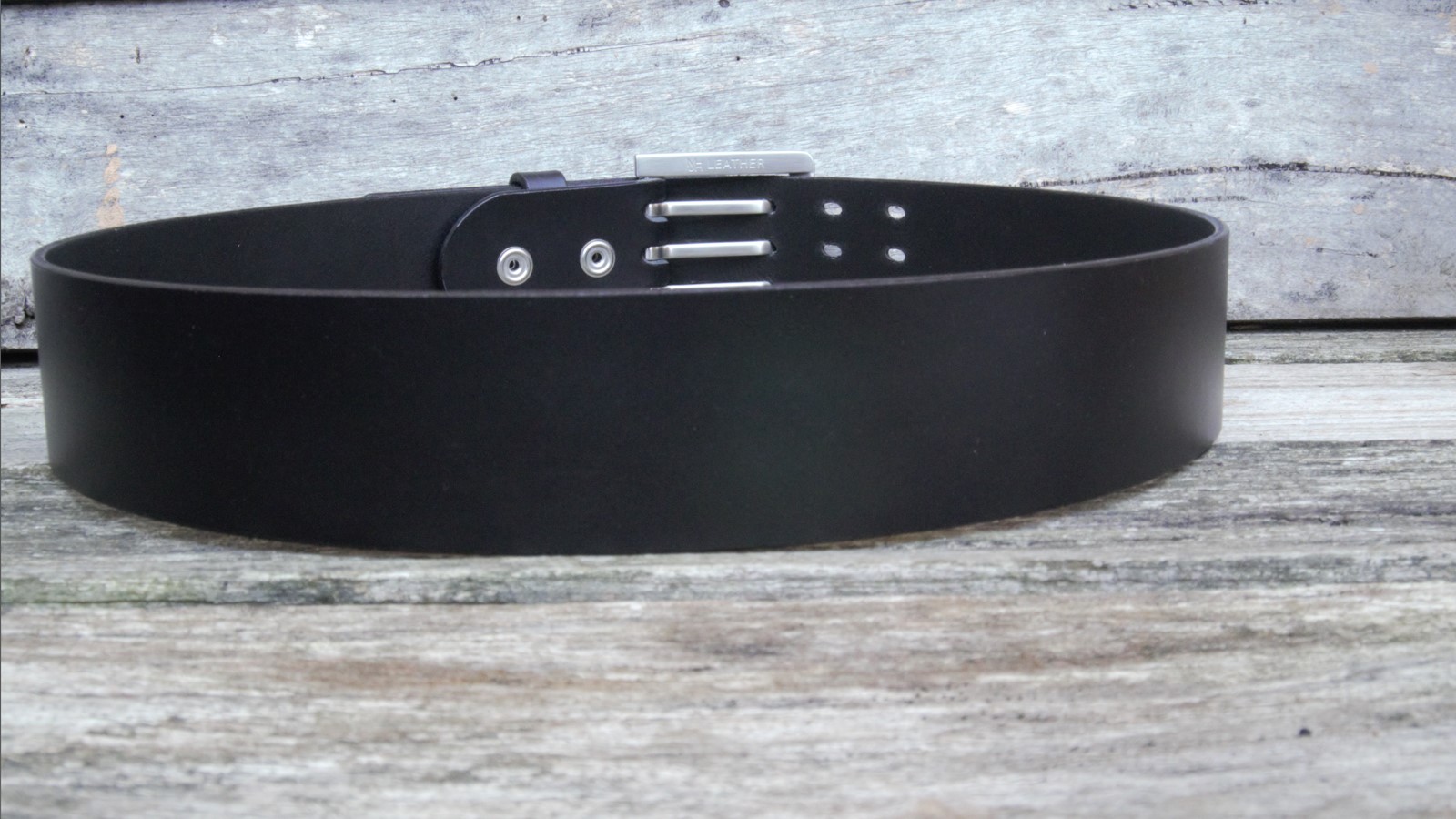 Men's 2 inch Black Leather Belt Triple Tine Buckle - Image 2