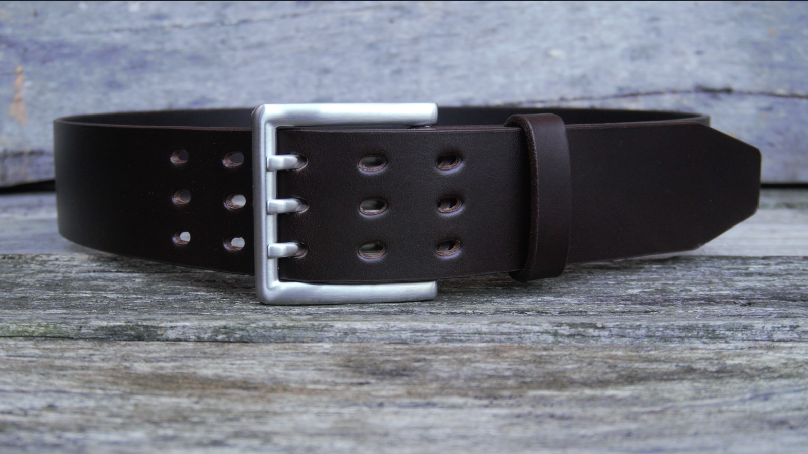 Men's 2 inch Brown Leather Belt Triple Tine Buckle