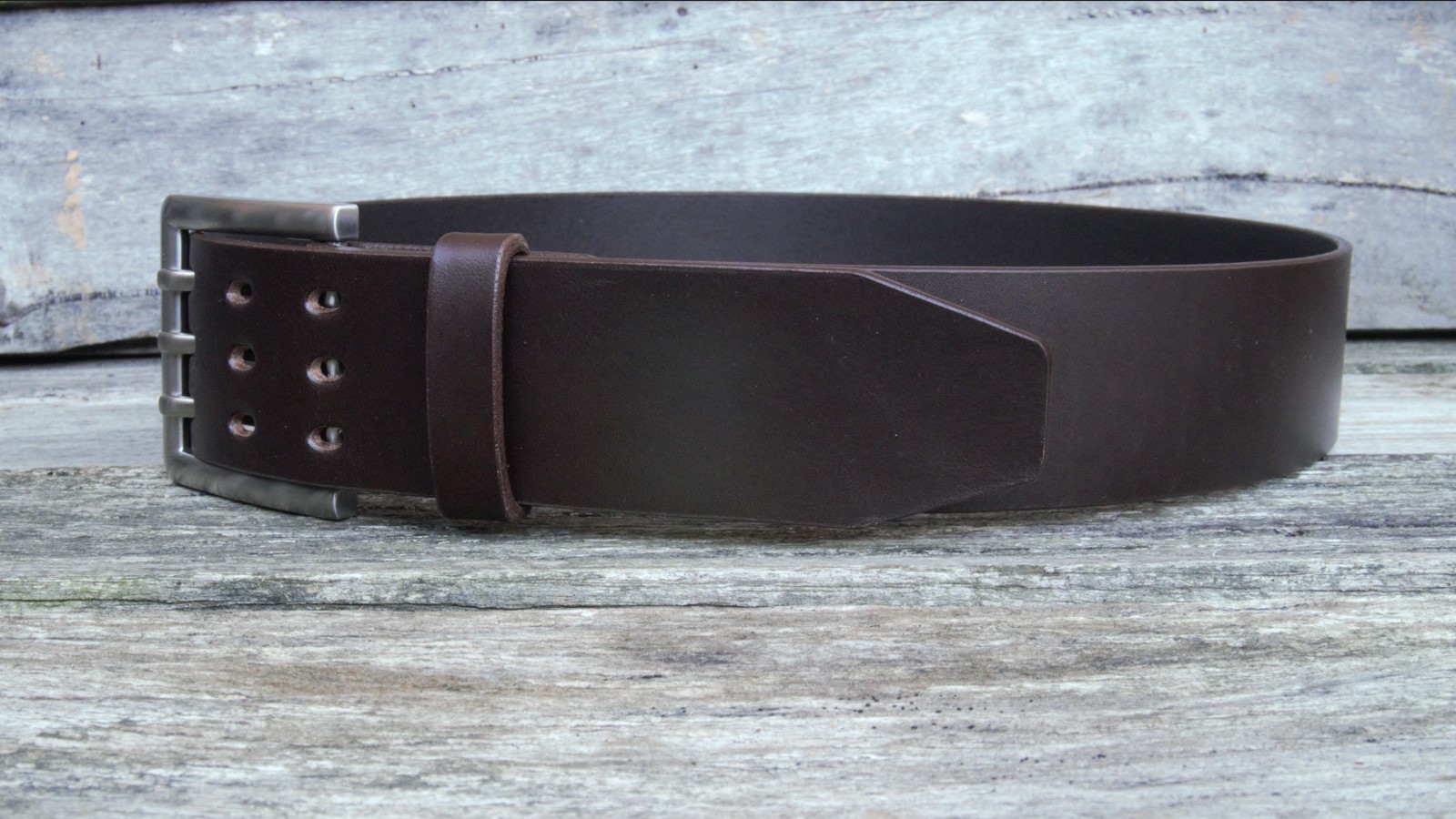 Men's 2 inch Brown Leather Belt Triple Tine Buckle - Image 5