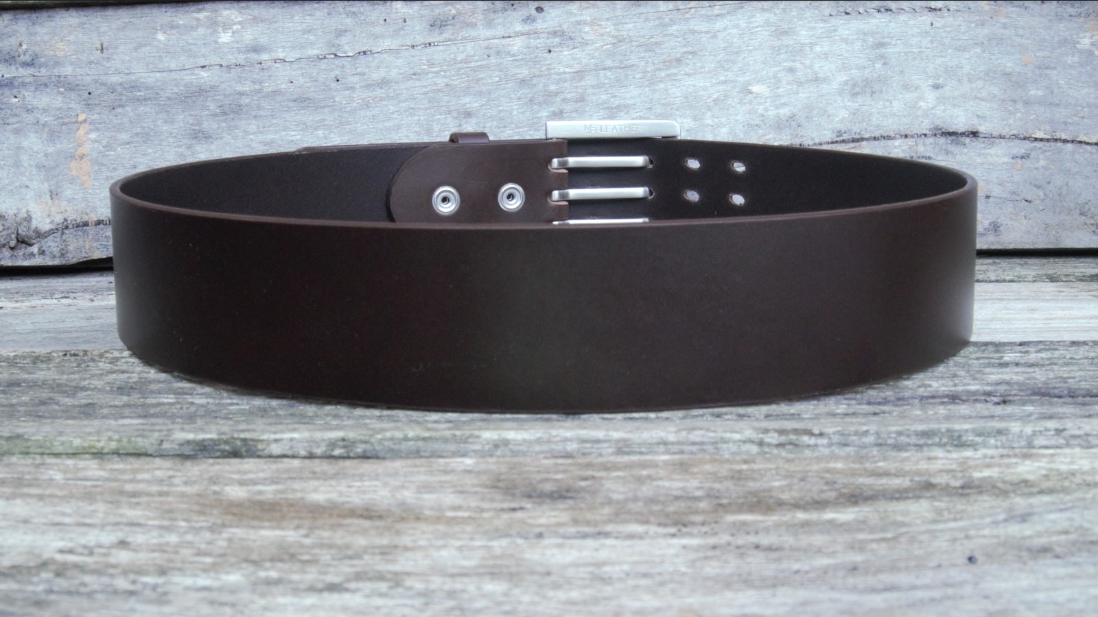 Men's 2 inch Brown Leather Belt Triple Tine Buckle - Image 4