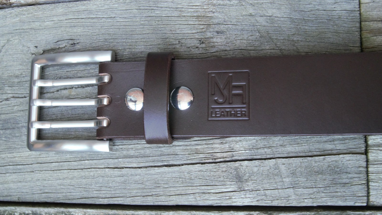 Men's 2 inch Brown Leather Belt Triple Tine Buckle - Image 6