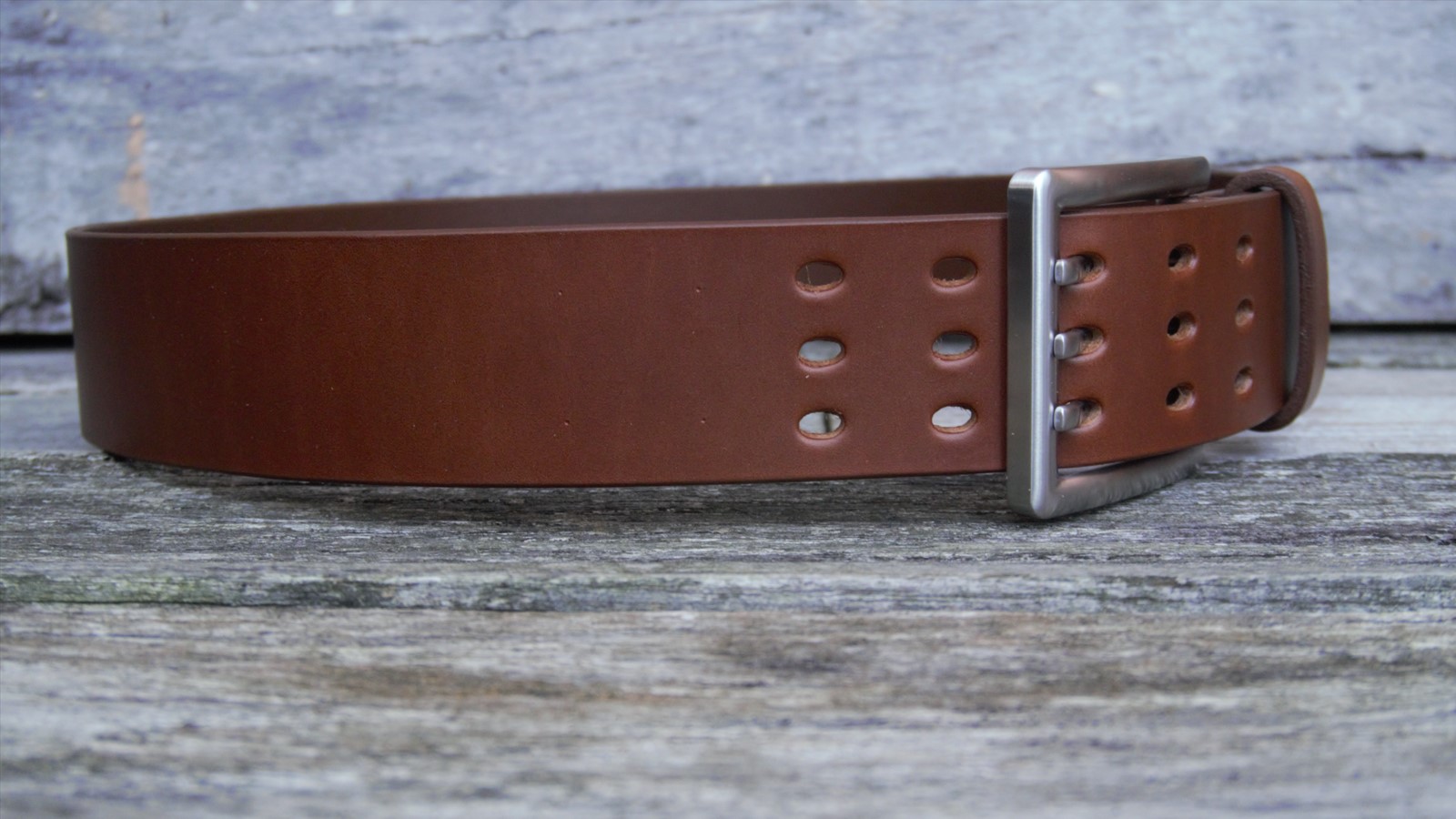 Men's 2 inch Tan Leather Belt Triple Tine Buckle - Image 6