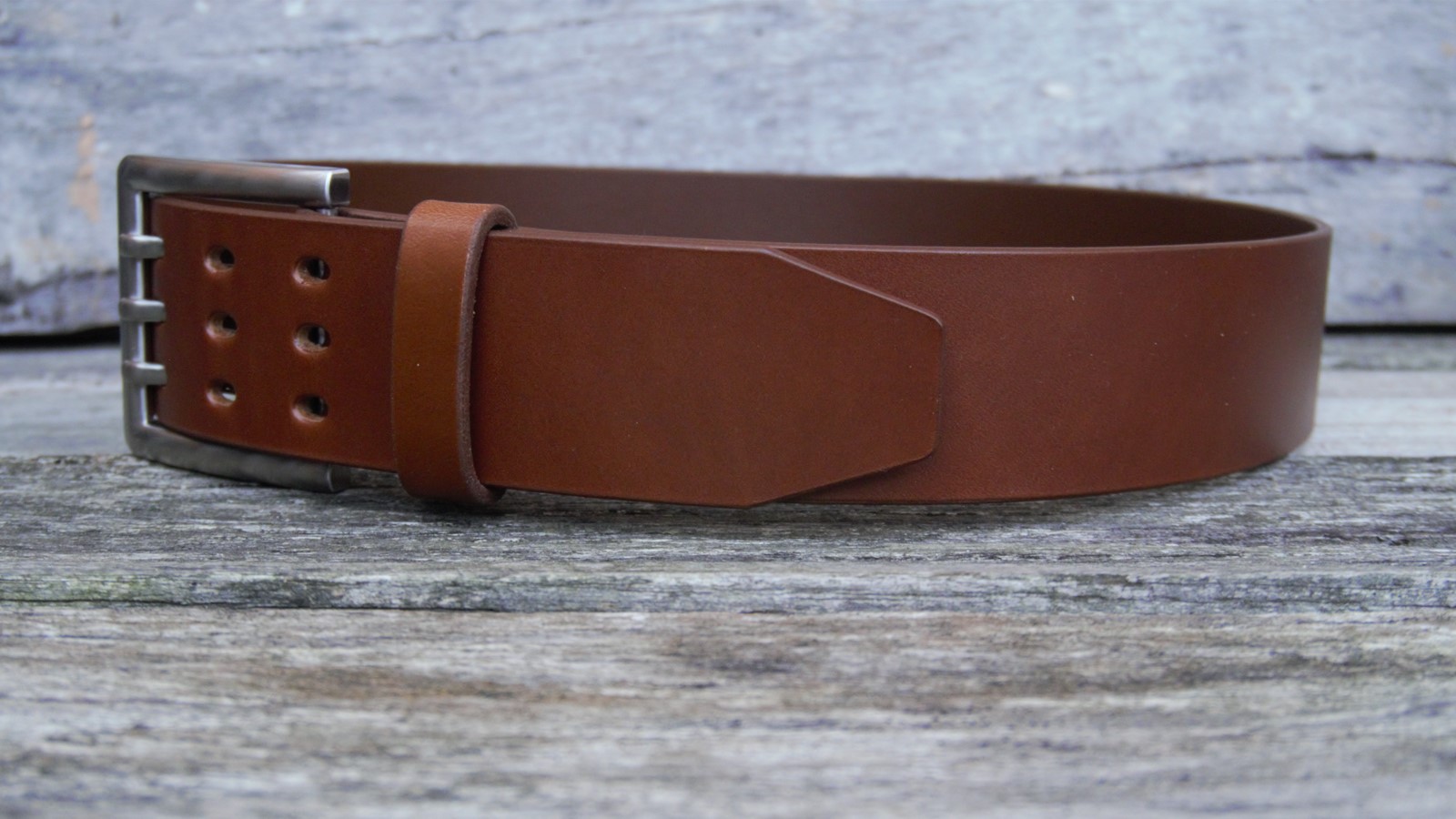 Men's 2 inch Tan Leather Belt Triple Tine Buckle - Image 5