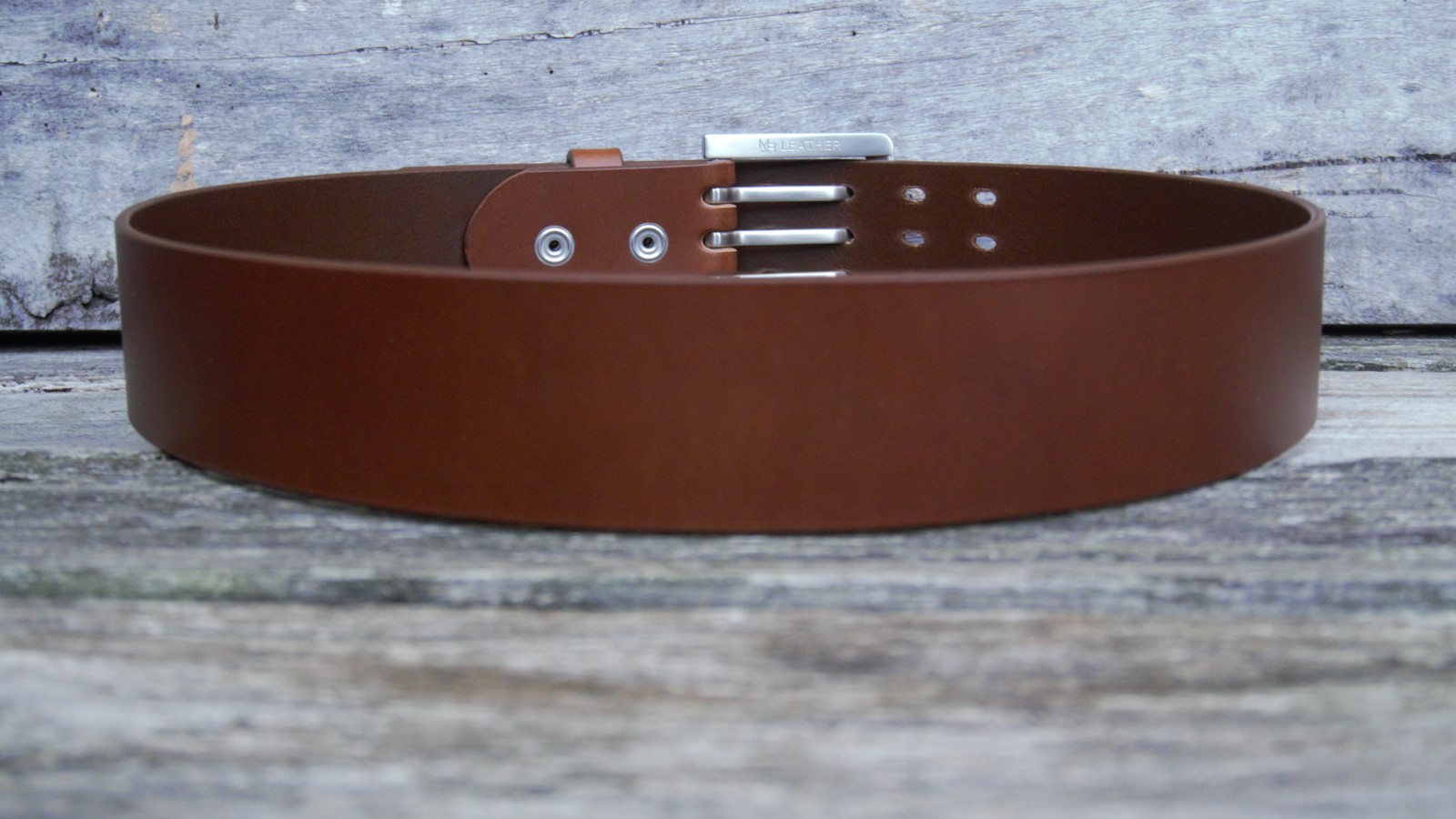 Men's 2 inch Tan Leather Belt Triple Tine Buckle - Image 4