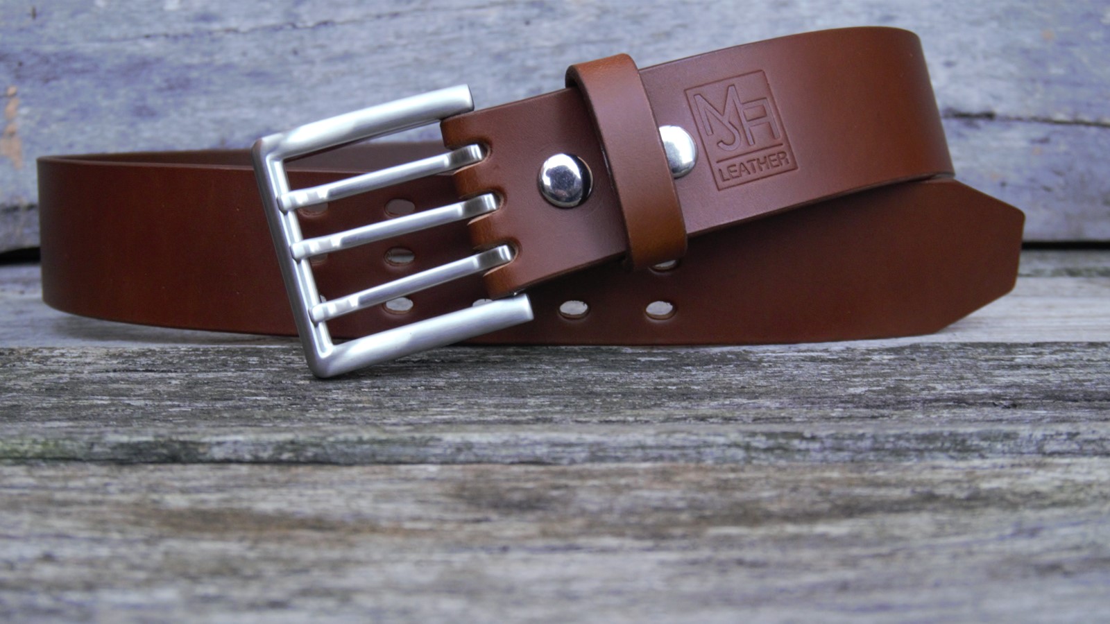 Men's 2 inch Tan Leather Belt Triple Tine Buckle - Image 3