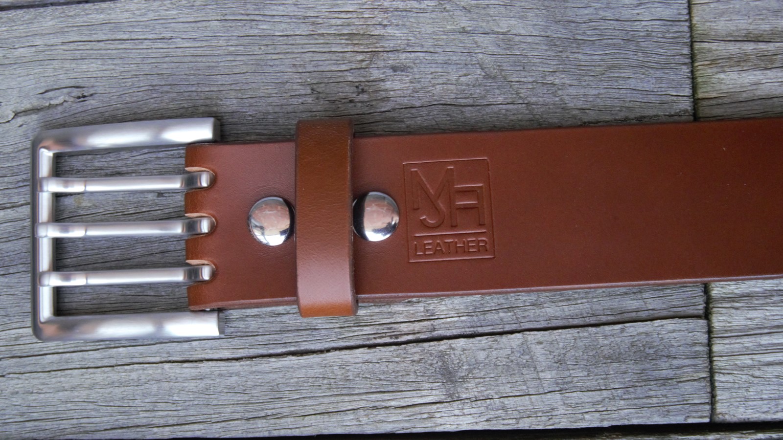 Men's 2 inch Tan Leather Belt Triple Tine Buckle - Image 2