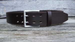 Men's 2 inch Brown Leather Belt Double Tine Buckle