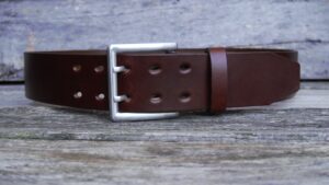 Men's 2 inch Cognac Leather Belt Double Tine Buckle