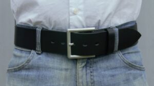 Men's 2 inch Black Leather Belt Single Tine Buckle