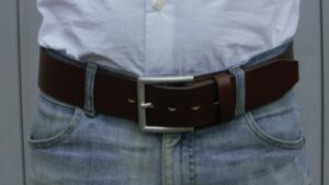 Men's 2 inch Brown Leather Belt Single Tine Buckle