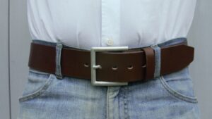 Men's 2 inch Cognac Leather Belt Single Tine Buckle