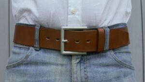 Men's 2 inch Tan Leather Belt Single Tine Buckle