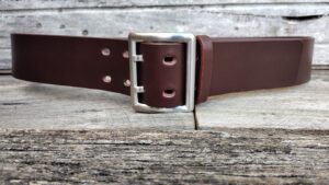 Men's 2 Inch Wide Leather Belt in Brown with Solid Stainless Steel Dual Tine Buckle